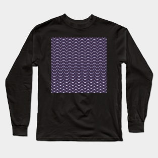 Dark Blue Black Wavy Lines Pattern Long Sleeve T-Shirt